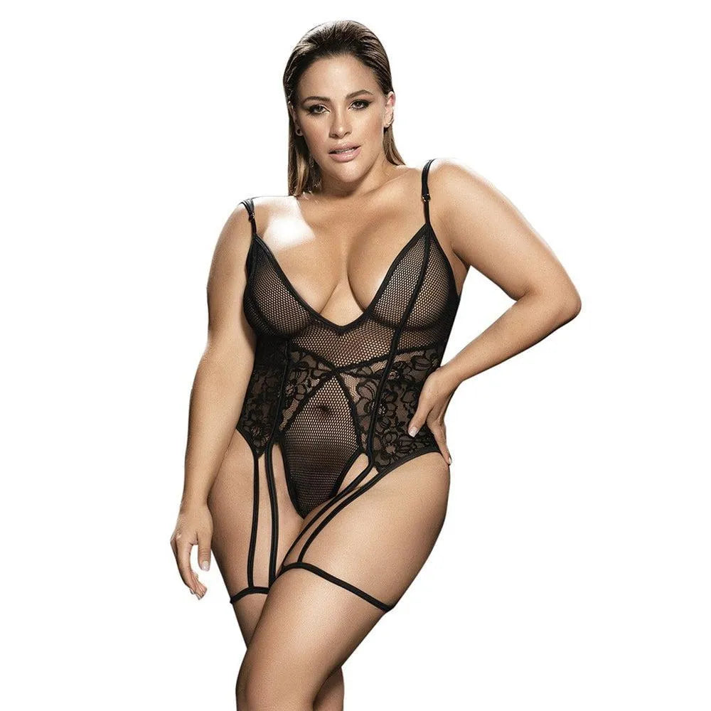 Body Grande Taille Noir Porte-Jarretelles Sexy