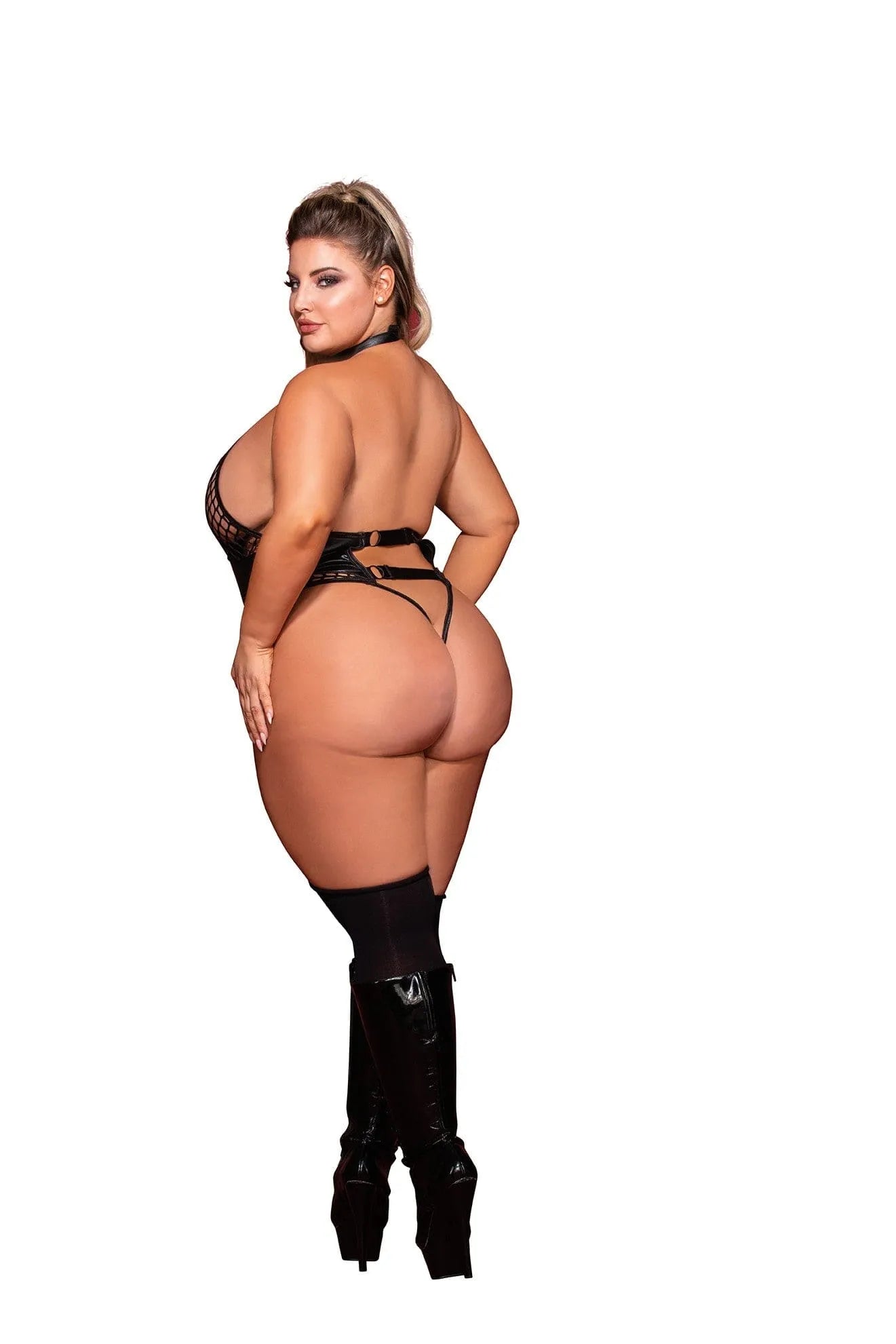 Body Grande Taille Résille Style Corset Avec Laisse