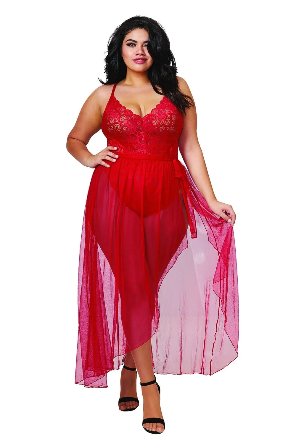Body Grande Taille Rouge Dentelle Sexy Pour Femme Ronde
