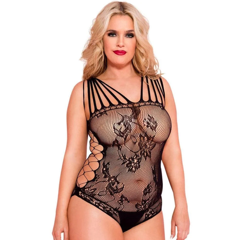 Body Noir Grande Taille Résille Floral