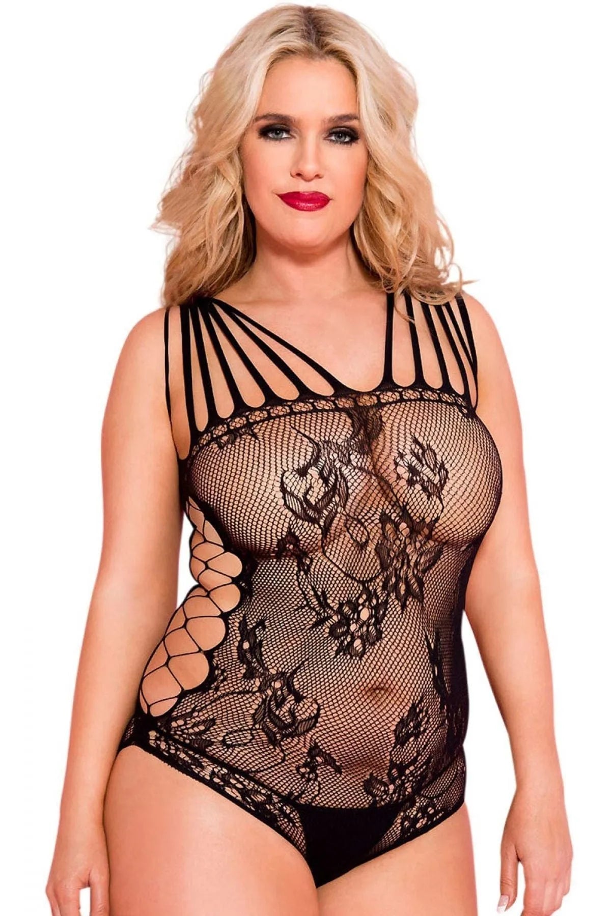 Body Noir Grande Taille Résille Floral