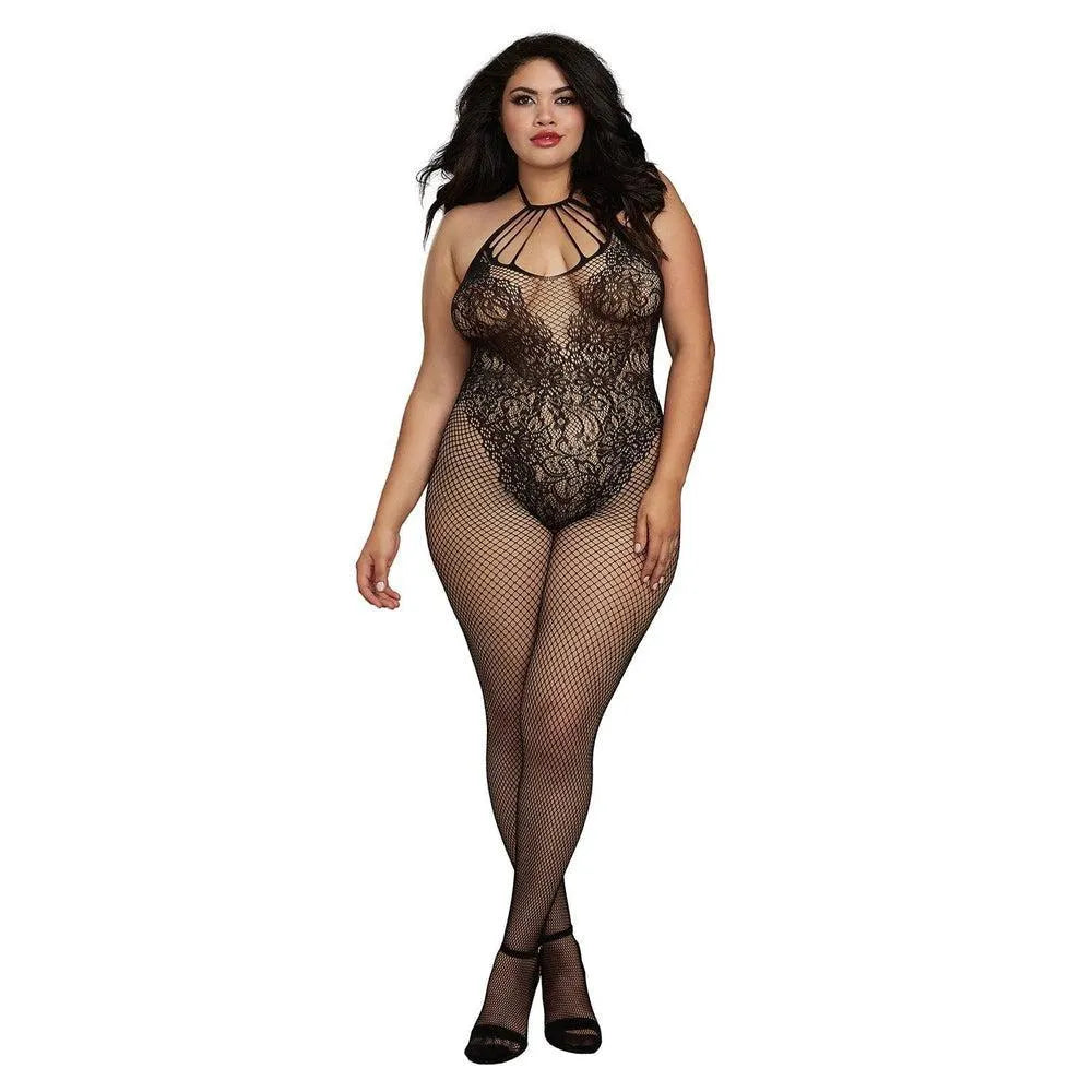 Bodystocking Grande Taille Résille Décolleté Lanières