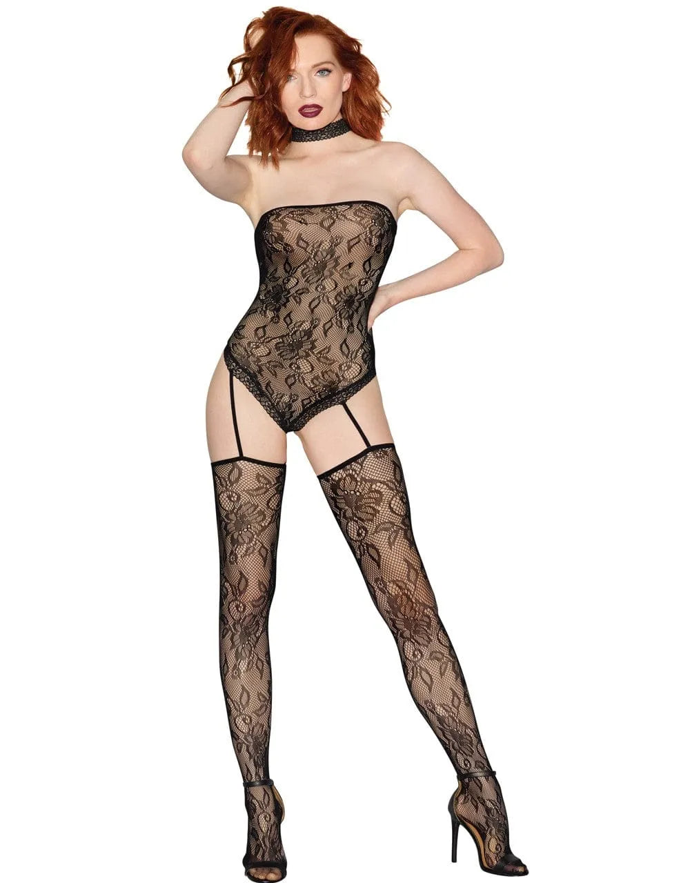 Bodystocking Noir Dentelle Florale Romantique