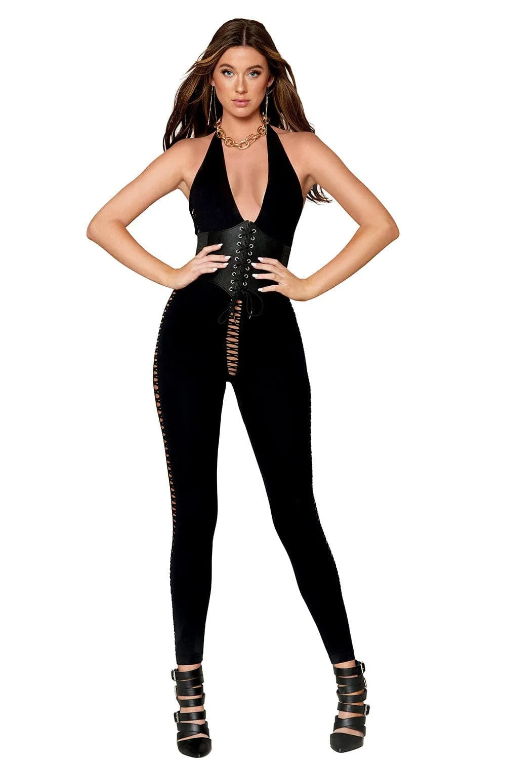 Bodystocking Noir Opaque Dos Nu À Lacets
