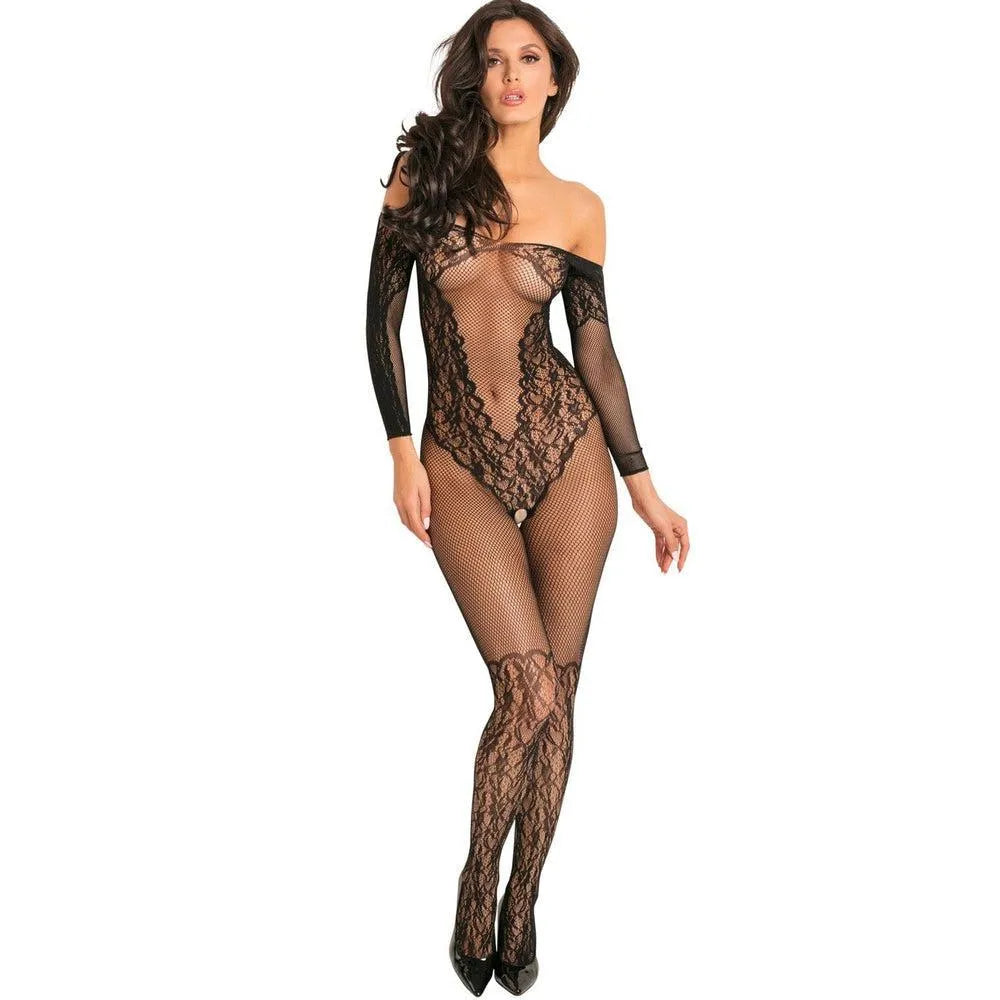 Bodystocking Résille Noir Sexy Ouvert