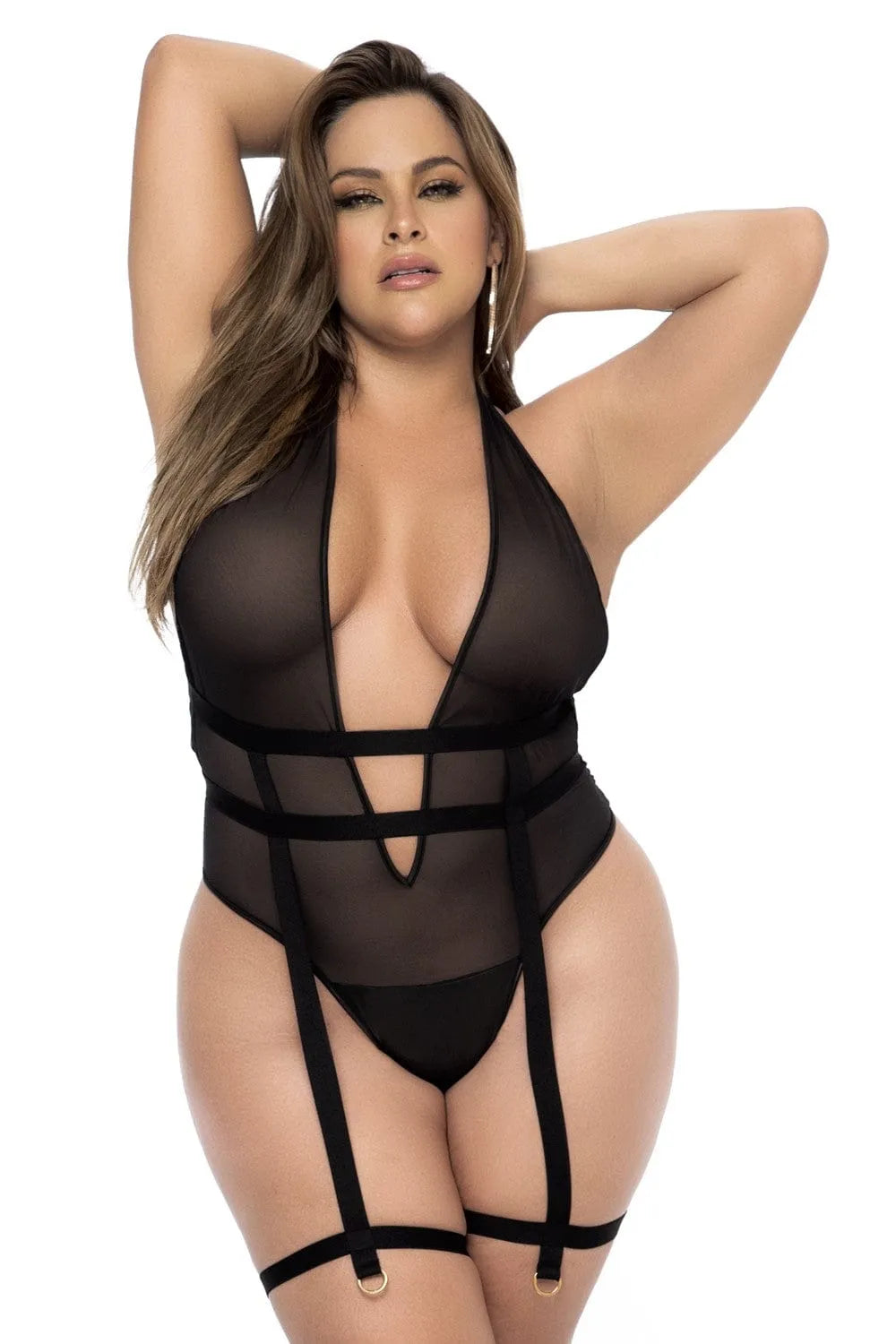 Bodystring Grande Taille Noir Avec Porte-Jarretelles