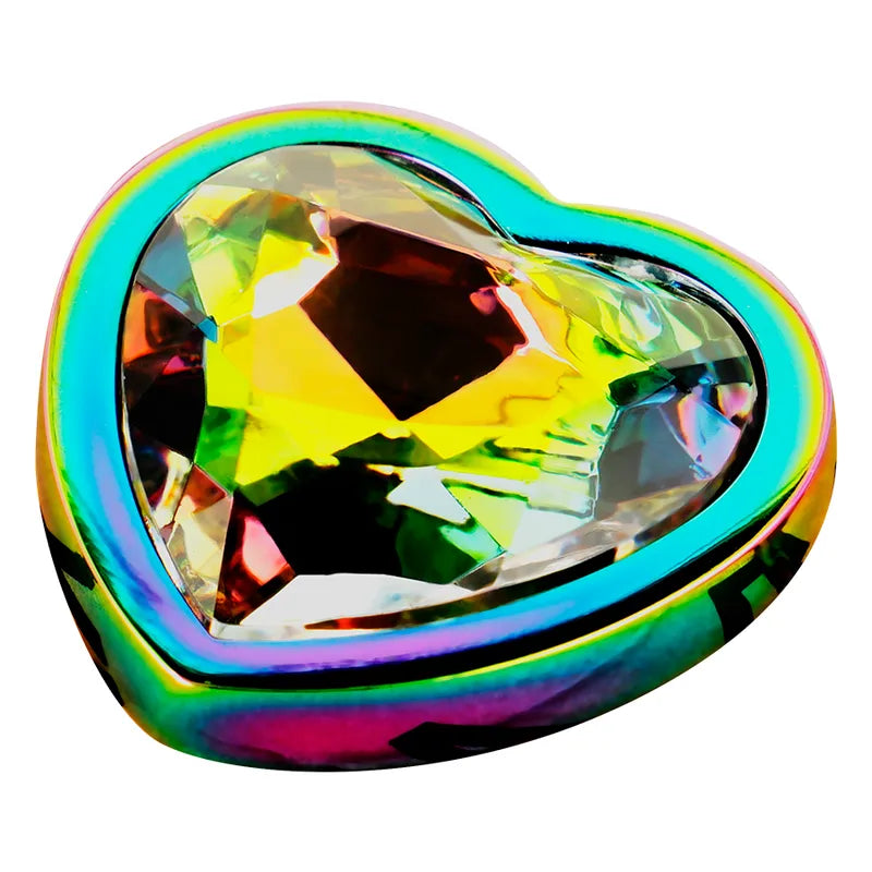 Bouchon anal en métal irisé, forme ergonomique, finition multicolore, idéal pour débutants, stimulation confortable.