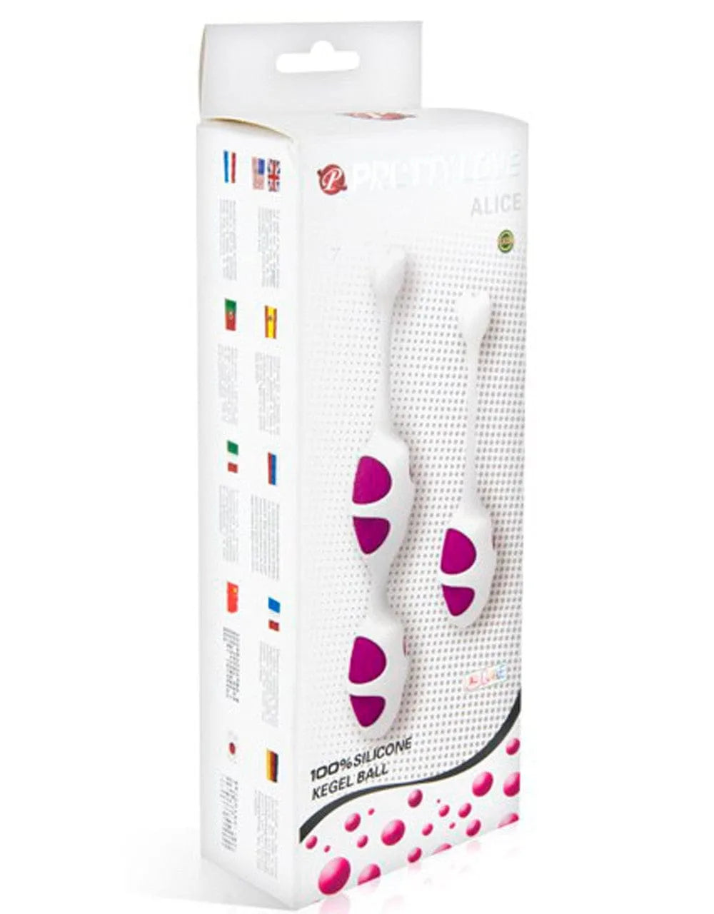 Boule de Geisha Pretty Love Alice, silicone blanc et rose, double, 20.5cm, raffermissement pelvien, sans phtalate.