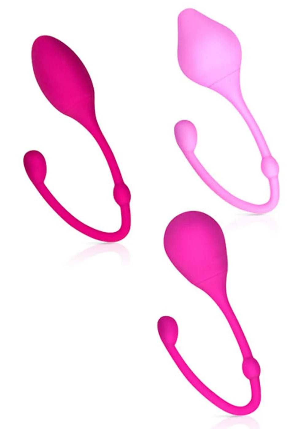 Boules de Geisha sensation en trois couleurs: rose clair, fuchsia et magenta, pour rééducation périnéale et plaisir.