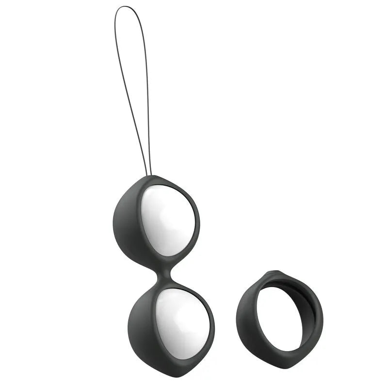 Boule de geisha en silicone noire avec poids ajustables, design ergonomique pour entraînement pelvien et bien-être intime.