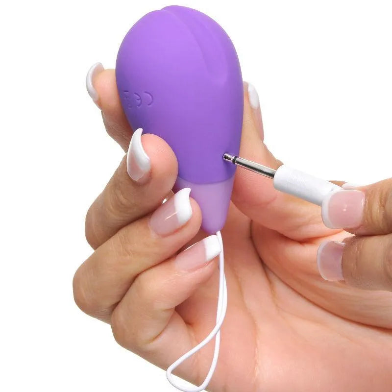 Boule de Geisha violette vibrante, rechargeable, tenue en main, avec câble de chargement, pour exercices de Kegel.