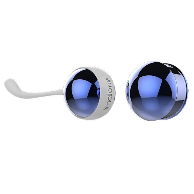 Boules de Geisha Nalone Yani en aluminium, sphères bleues brillantes avec cordon blanc, pour exercices de Kegel.