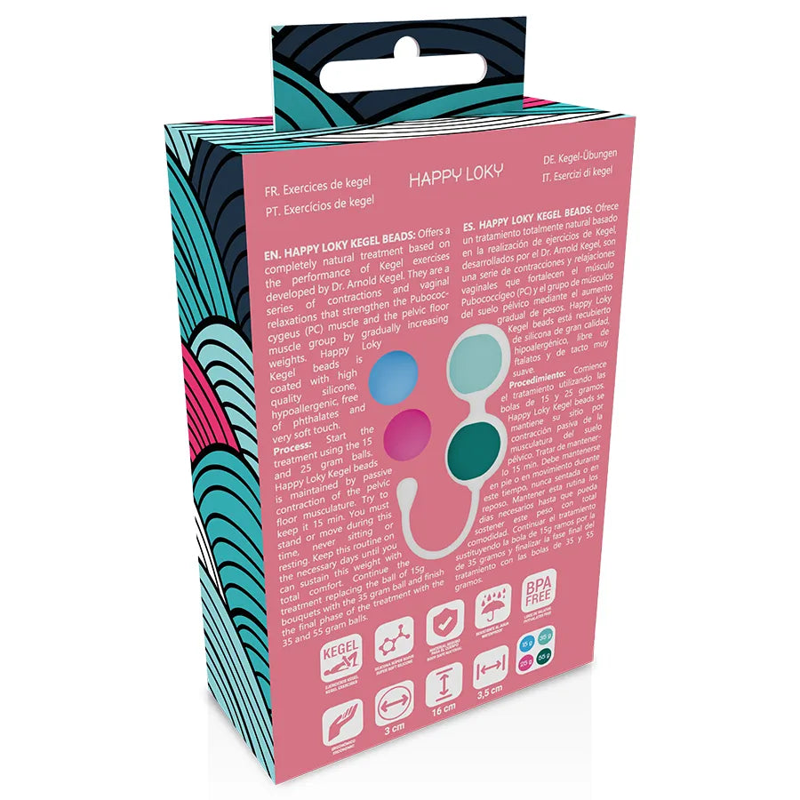 Boules de Geisha en silicone médical rose et turquoise, accessoires pour renforcement du plancher pelvien, boîte colorée.