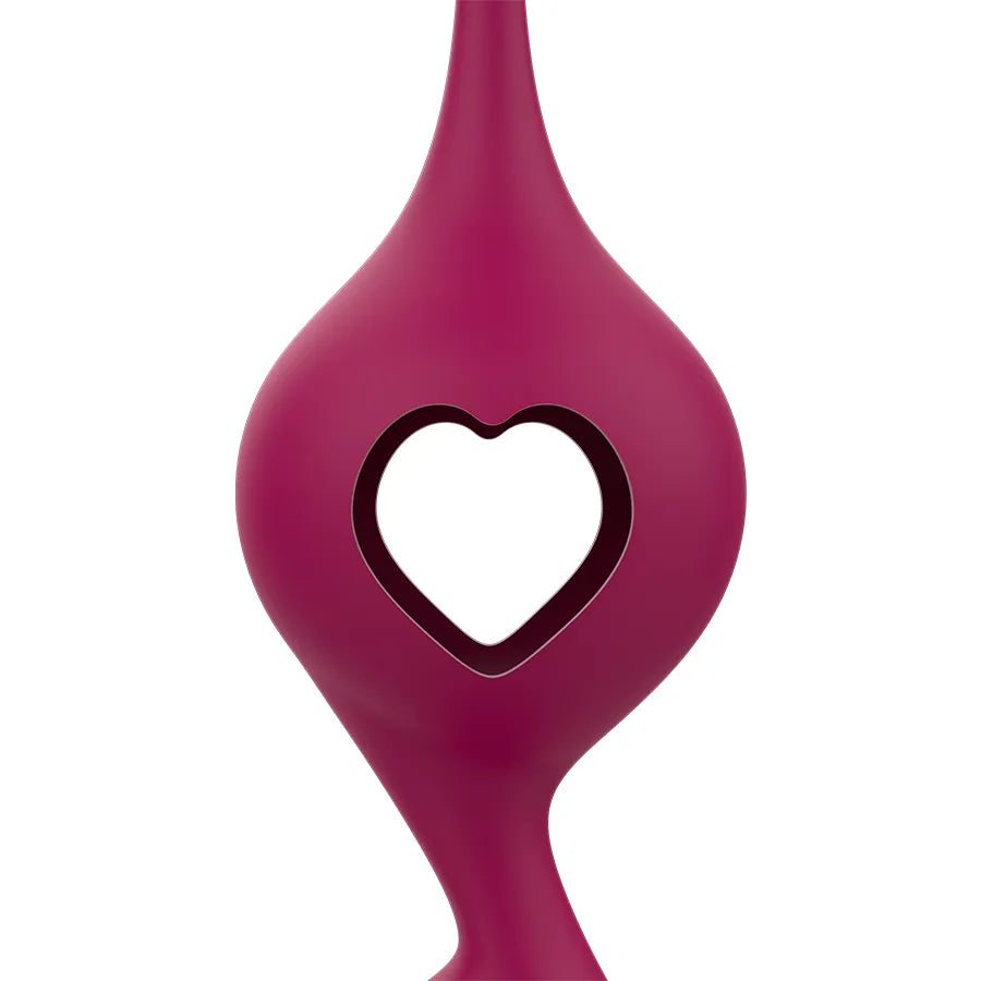 Boules Geisha en silicone médical rose avec cœur, pour renforcement pelvien, design ergonomique et hypoallergénique.