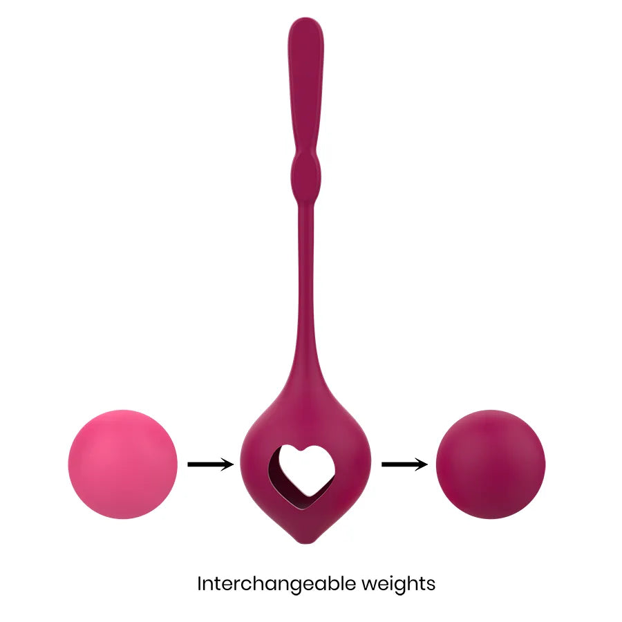 Boules Geisha en silicone médical rose et bordeaux avec poids interchangeables pour renforcement pelvien.