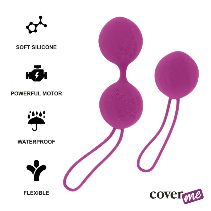 Boules de Geisha en silicone violet, deux sphères reliées, pour renforcement du plancher pelvien, étanches et flexibles.