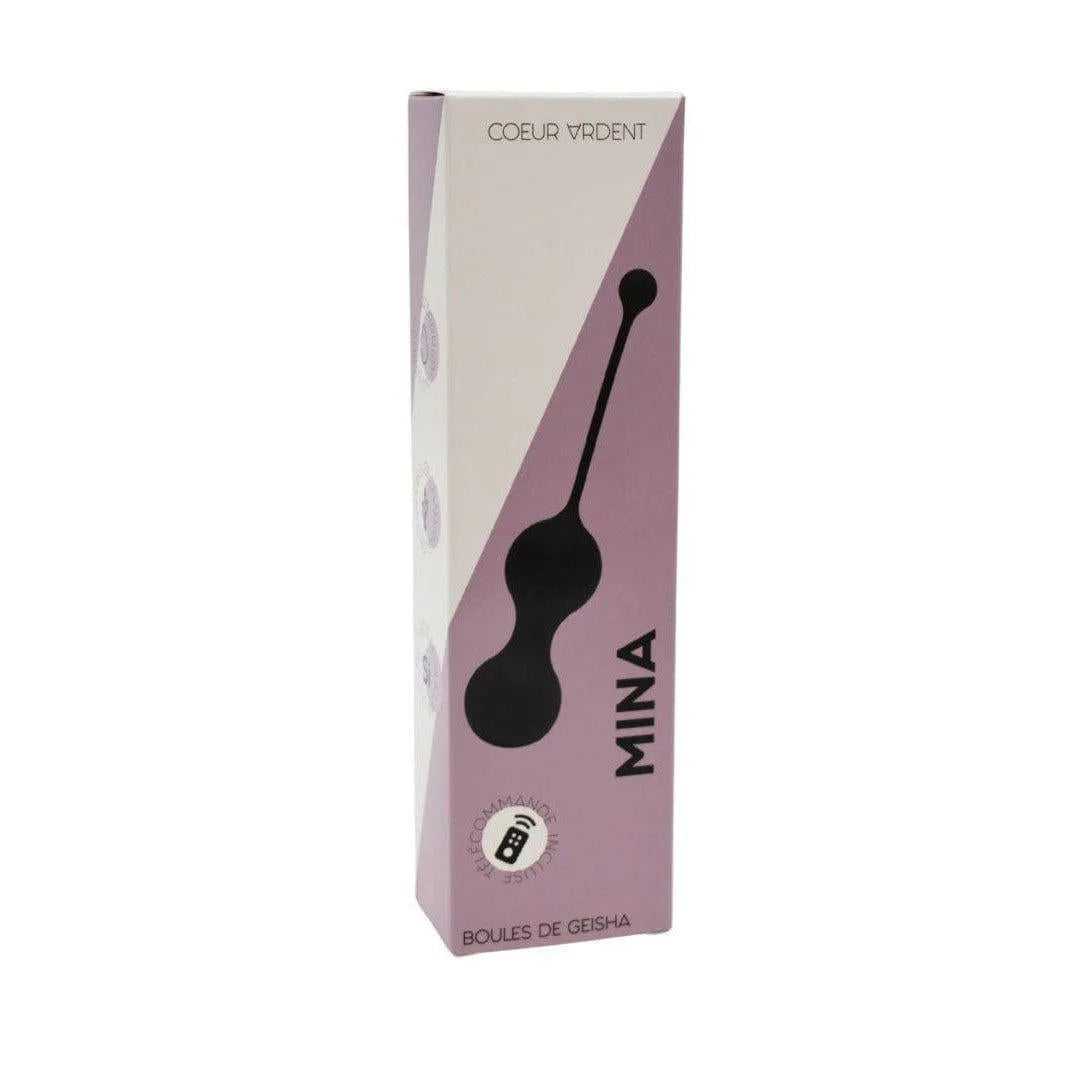Boules de Geisha noires en silicone avec télécommande, boîte violette, renforcement musculaire et plaisir sensoriel.