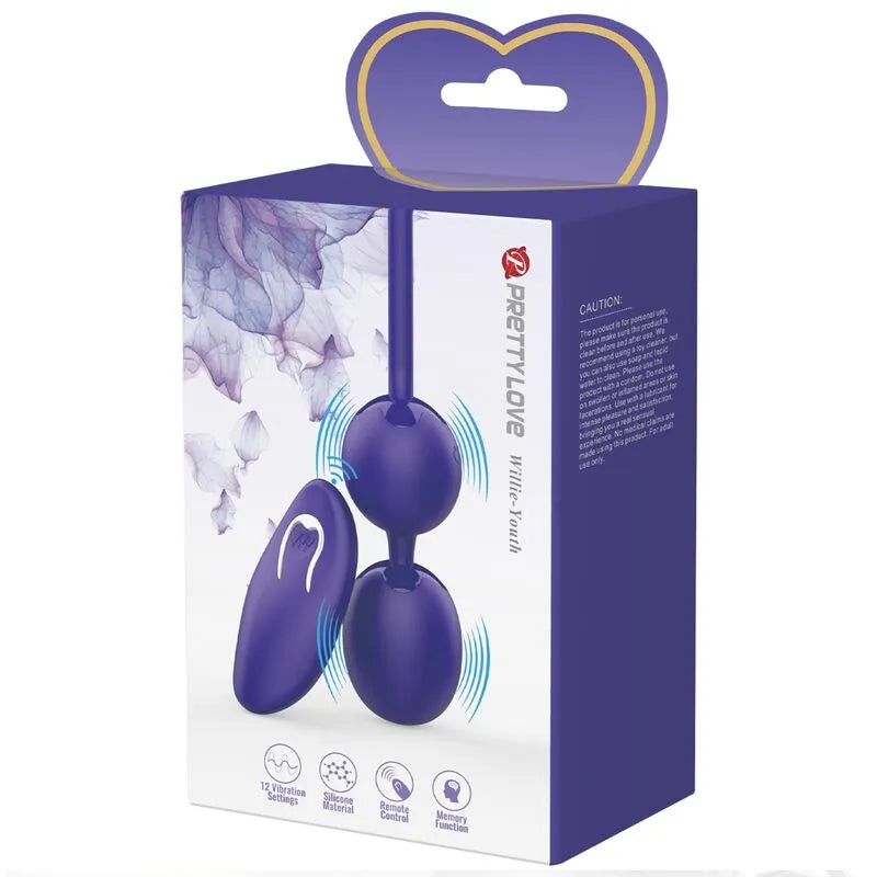 Boules de Geisha vibrantes violettes avec télécommande, silicone médical, 12 modes, boîte violette élégante.