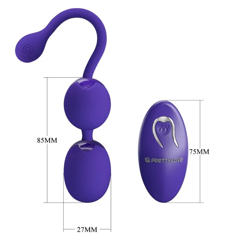 Boules de Geisha violettes en silicone avec télécommande, 12 modes de vibration, renforcement pelvien, 85mm et 75mm.