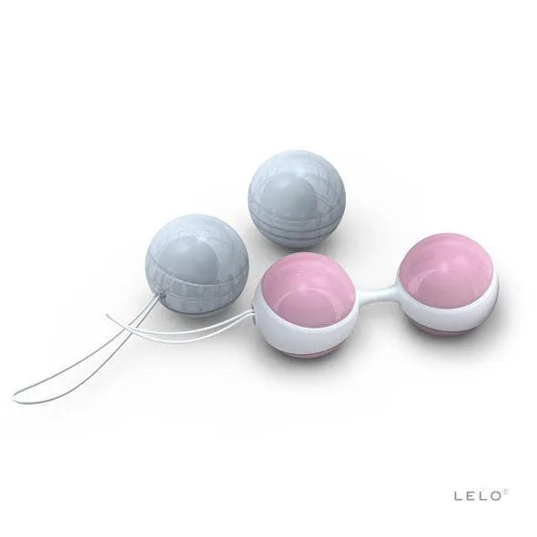Boules de Kegel ajustables roses et grises pour tonus pelvien post-accouchement, deux tailles, design ergonomique.