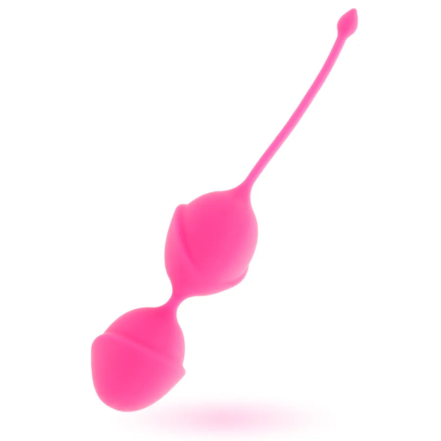 Boules de Kegel en silicone rose, design ergonomique, pour tonification du plancher pelvien, avec cordon de retrait.