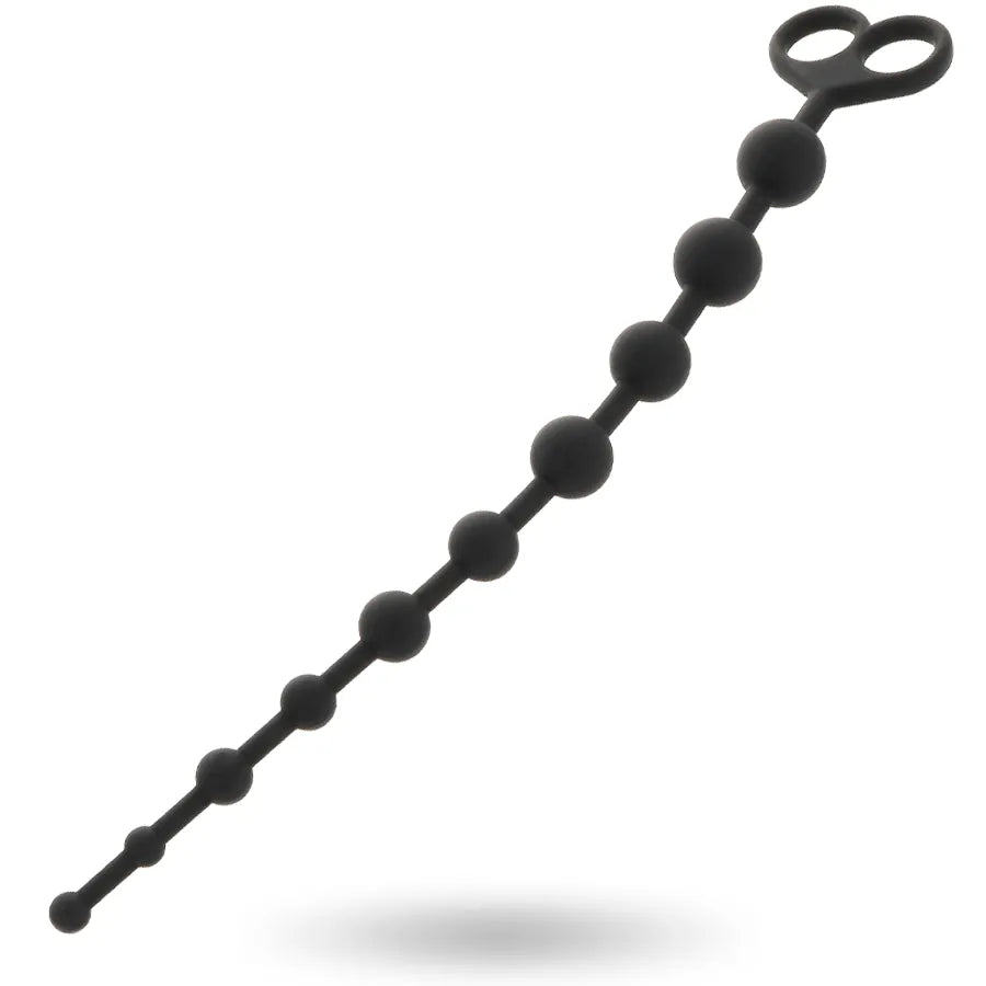 Boules de plaisir anal en silicone noir, hypoallergéniques, avec poignées, pour massage intime et confort optimal.