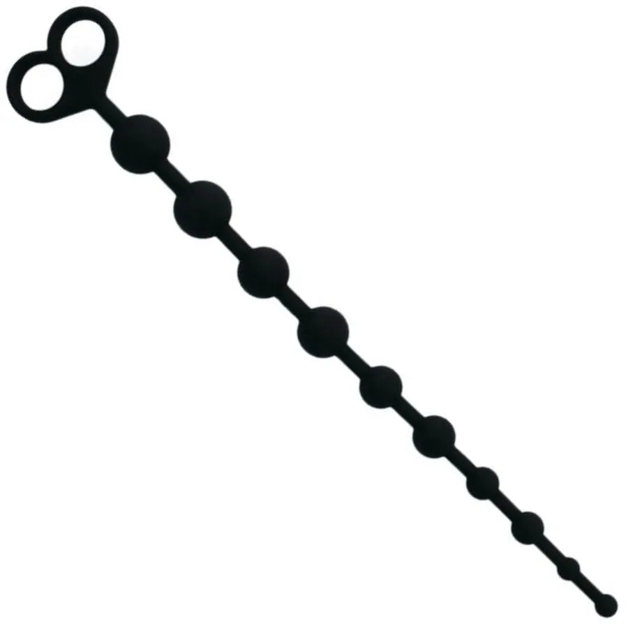 Boules de plaisir anal en silicone noir, hypoallergéniques, avec poignée ergonomique pour massage intime.
