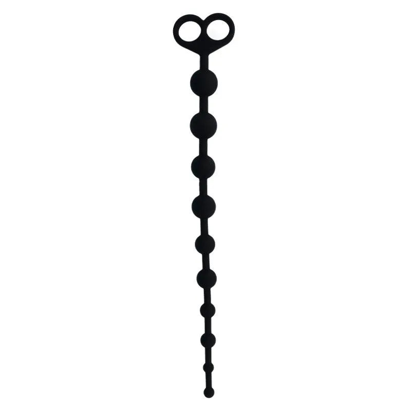 Boules de plaisir anal en silicone noir, hypoallergéniques, enchaînées, avec poignée ergonomique pour massage intime.
