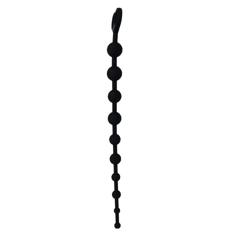 Boules de plaisir anal en silicone noir, hypoallergéniques, avec plusieurs sphères lisses et une poignée ergonomique.