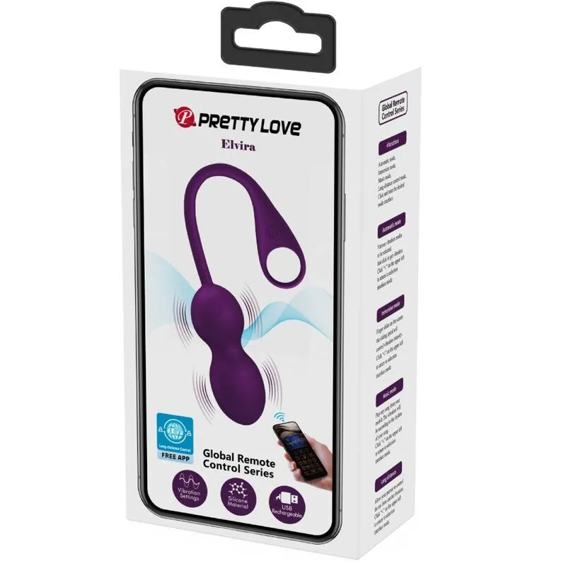 Boules Kegel vibrantes violettes en silicone, forme ergonomique, 12 fonctions, emballage élégant avec télécommande.