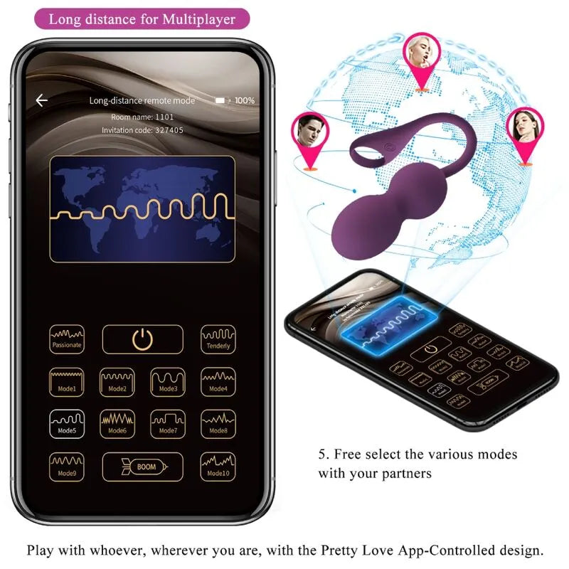 Boules Kegel vibrantes violettes en silicone avec télécommande, 12 modes, pour tonification du plancher pelvien.