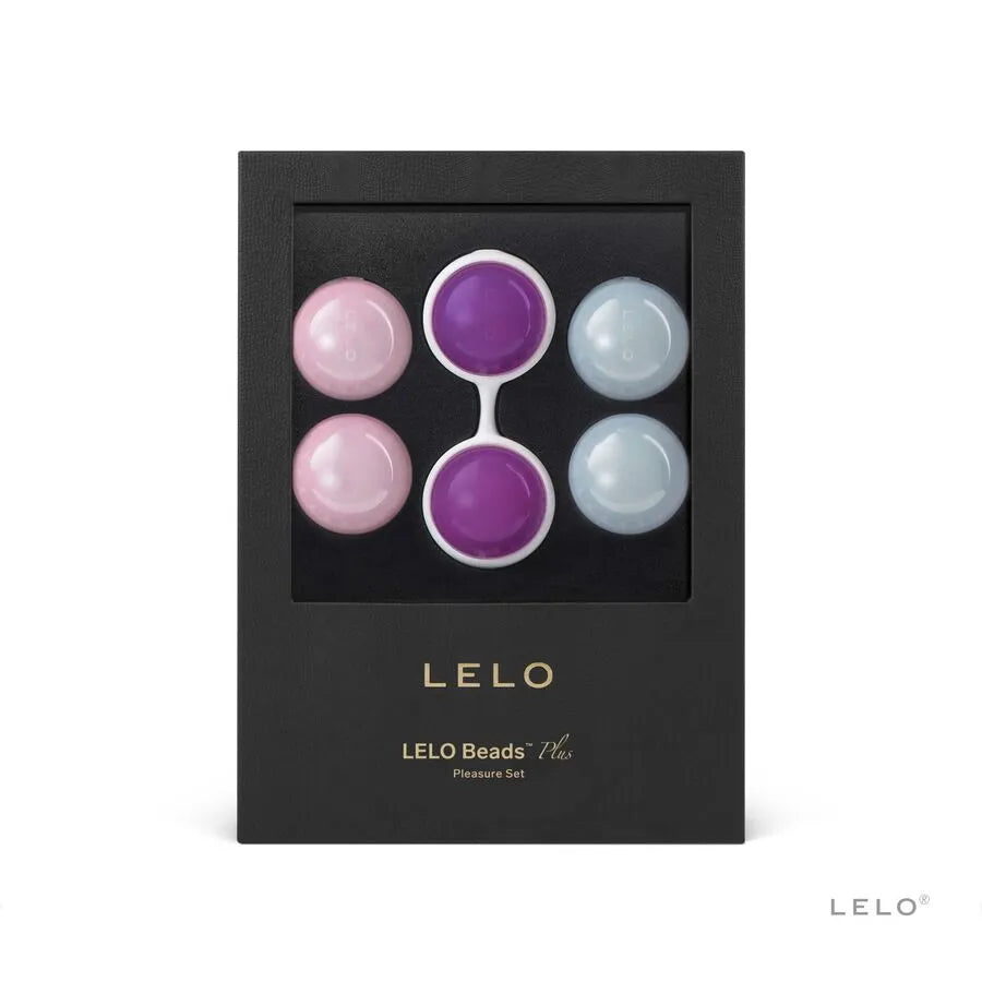Boules vaginales LELO Beads Plus en silicone, set de six sphères colorées pour exercices Kegel, dans un coffret noir élégant.