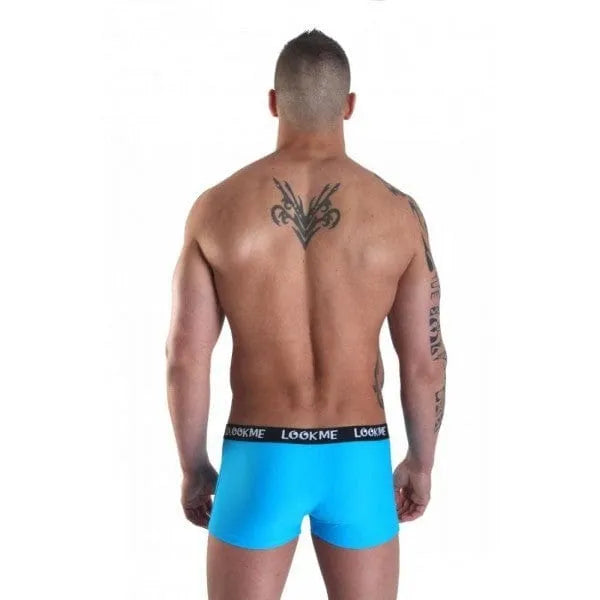 Boxer bleu avec ceinture élastique siglée LOOK ME, ajusté pour confort et style, en polyamide et élasthanne.