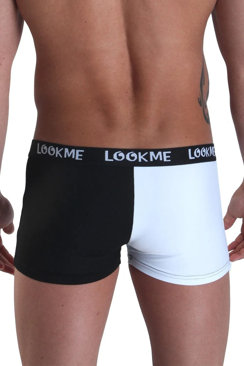 Boxer homme noir et blanc Yin Yang, ceinture siglée LOOK ME, coupe moulante, confort optimal, collection Urban Legend.