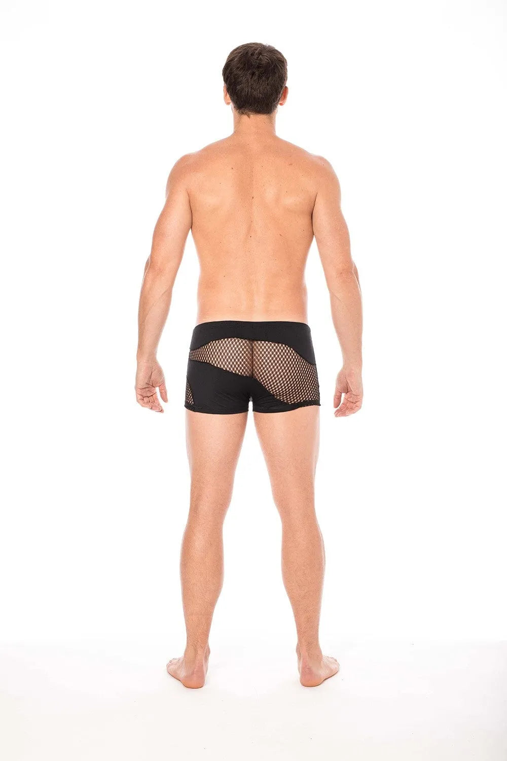 Boxer noir en élasthanne avec rayures fines, opaque et transparent, offrant confort et élégance pour un look chic et sexy.