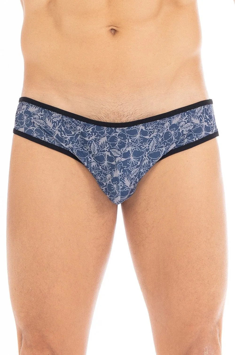Boxer Homme Bleu Imprimé Feuilles Soyeux