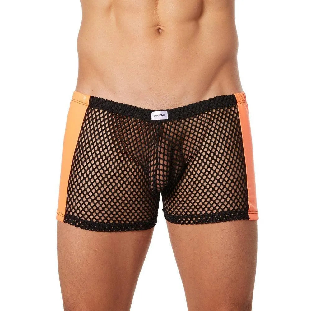 Boxer Homme Filet Noir Simili Cuir Sexy