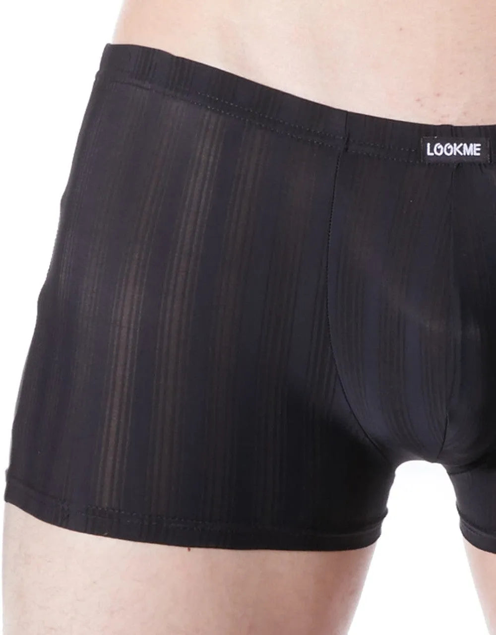 Boxer homme noir élégant à rayures discrètes, extensible et confortable, en polyester et élasthanne.