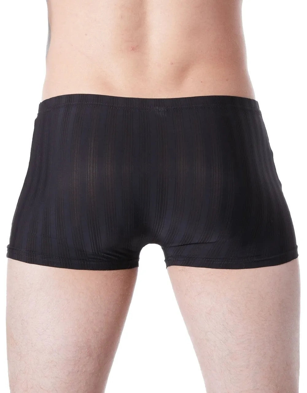 Boxer homme noir extensible avec rayures ton sur ton, élégant et confortable, en polyester et élasthanne.