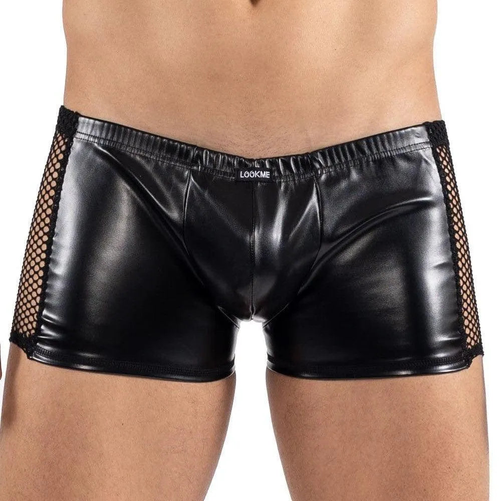 Boxer Homme Noir Simili Cuir Résille Confortable
