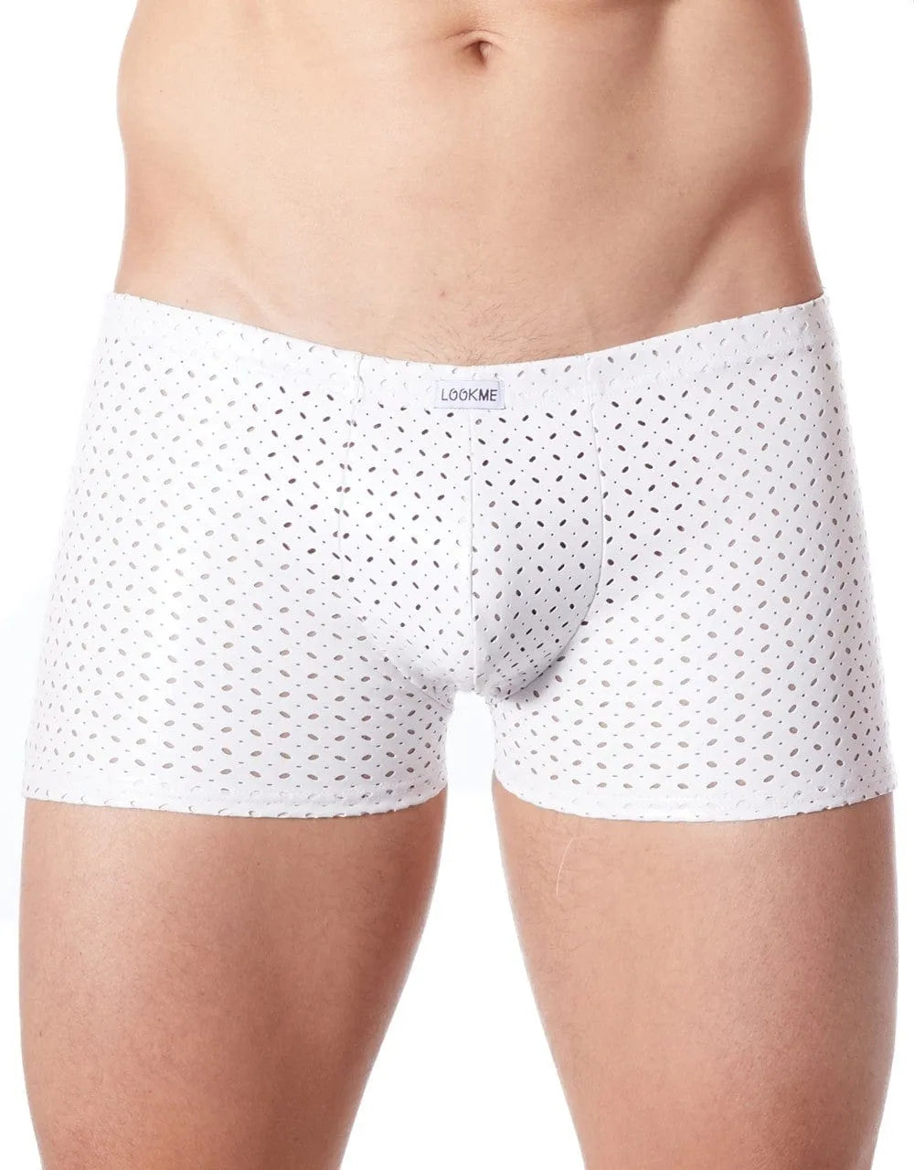 Boxer homme blanc en vinyle ajouré, style moulant et sexy, matière 100% polyester, collection Tender.