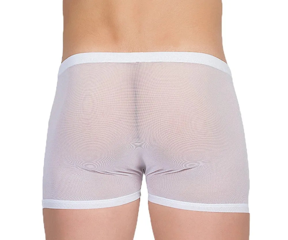 Boxer homme transparent blanc en résille fine, coupe ajustée, offrant confort et style élégant de la collection Malibu.