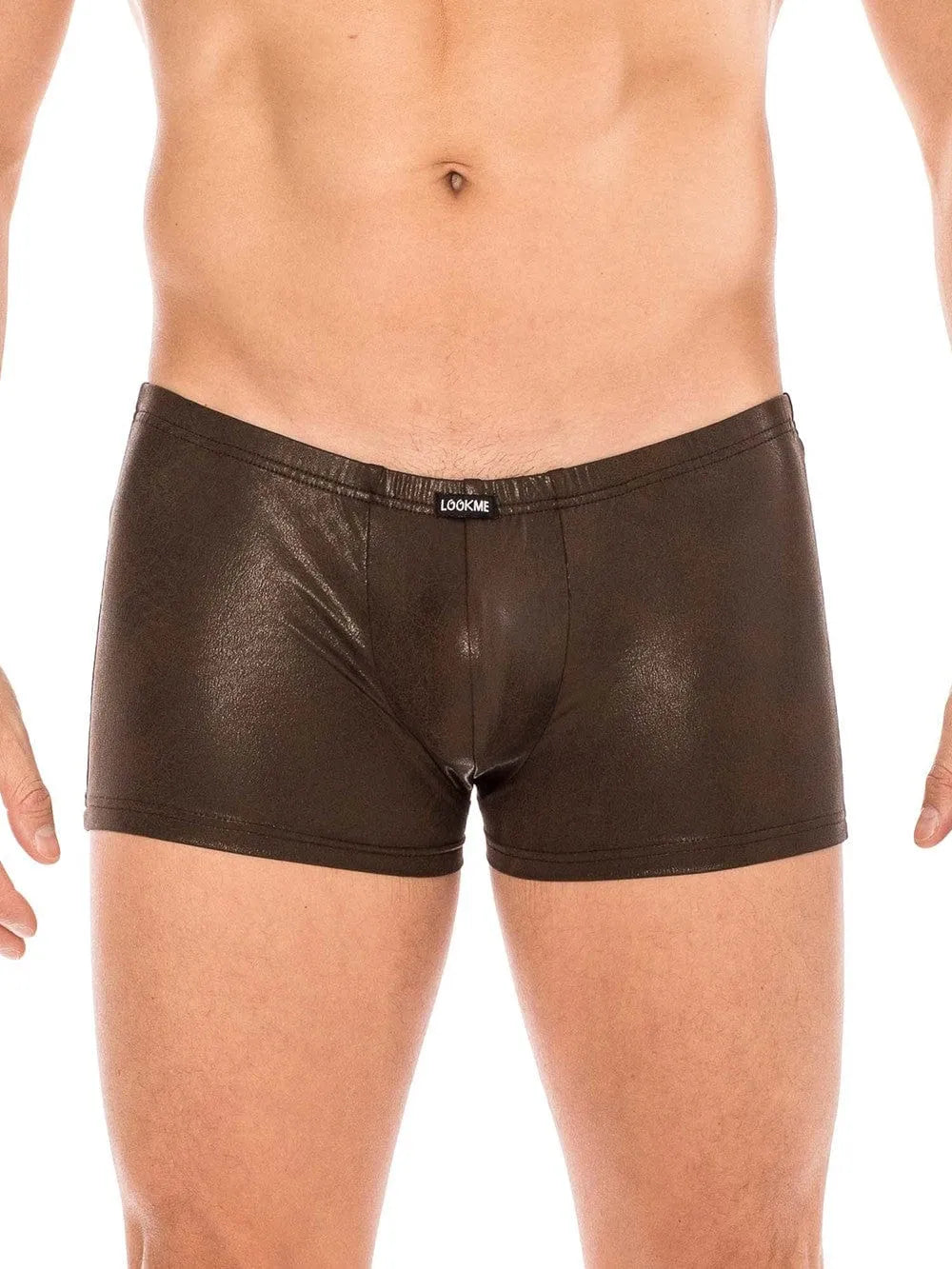 Boxer noir effet simili cuir mouillé, LOOKME, coupe ajustée, matière douce et confortable, style rock et sensuel.
