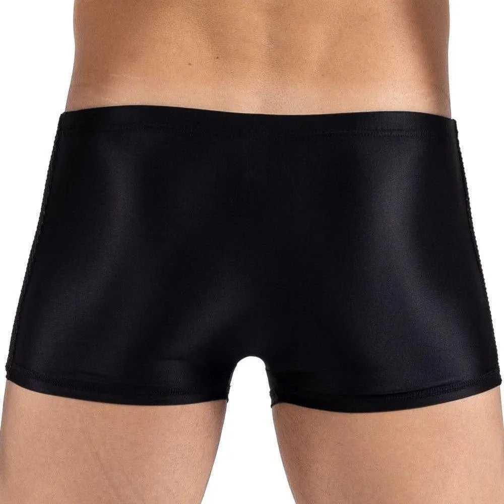 Boxer noir homme résille brodée, tissu opaque et élégant, collection Daring LOOKME, allure virile et raffinée.