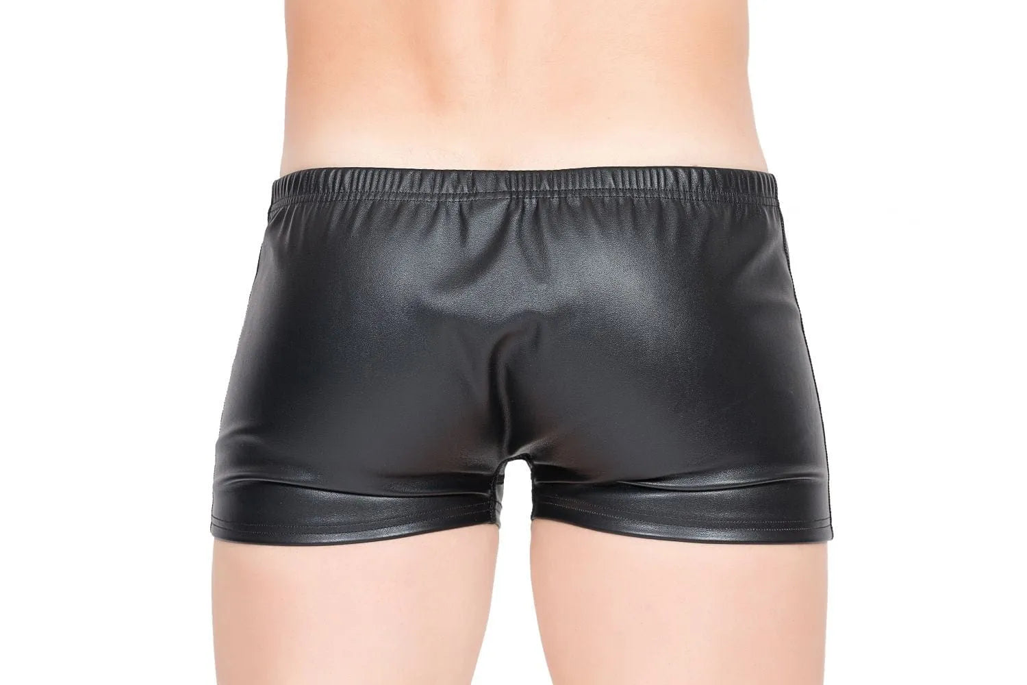 Boxer noir imitation cuir avec ceinture élastique, ajustement parfait, style audacieux, confort optimal.
