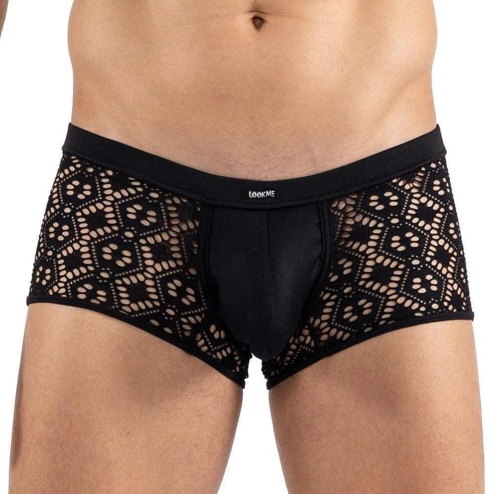 Boxer Noir Résille Brodée Sensualité Masculine