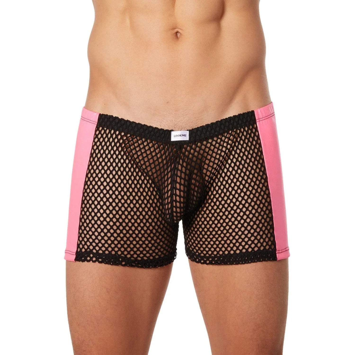 Boxer Noir Sexy Homme Filet Simili Cuir Rose