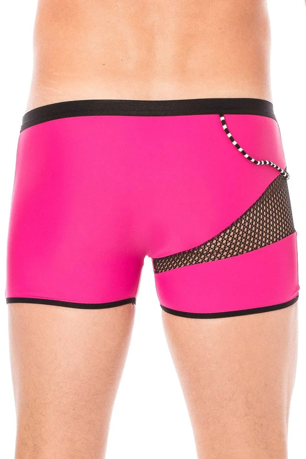 Boxer magenta pour homme avec filet et cordelette, design moderne, composition 80% polyamide, 20% élasthanne.