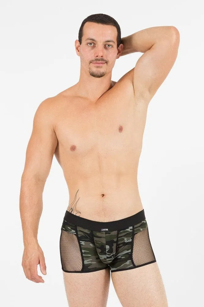 Boxer homme motif Jungle semi-transparent, vert et noir, style audacieux, confortable, en polyamide et élasthane.