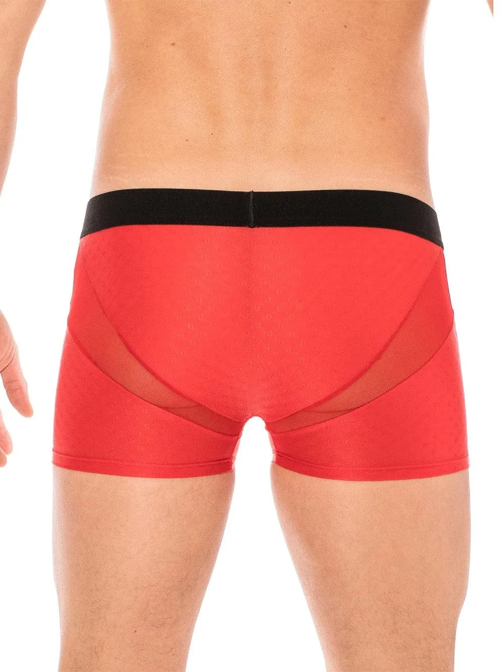 Boxer rouge homme LOOKME, résille transparente, ceinture noire élastique, design moderne et confortable.